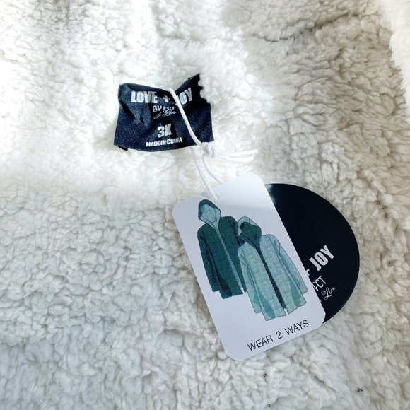 Hooded Reversible Soft Sherpa Teddy Bear Sweater Coat, Pink/White, Size 2X/3X - Picture 7 of 9